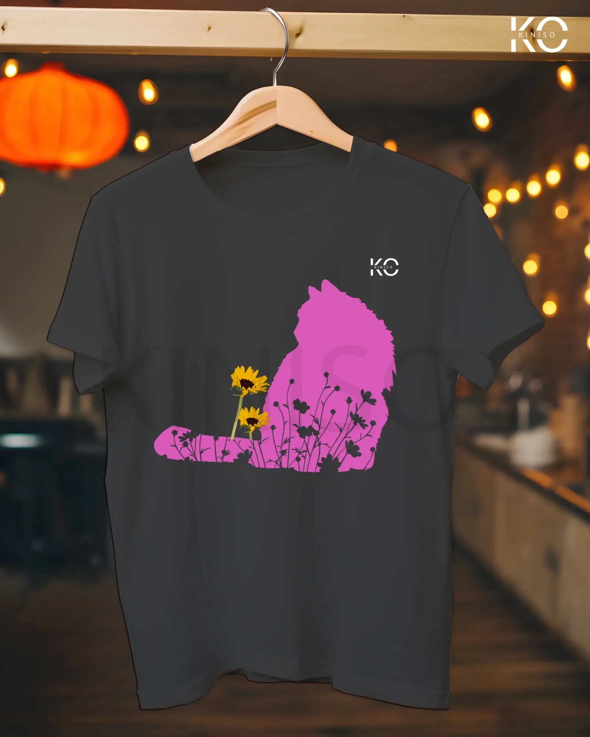 Cat in Flower Garden Print Tees - Image 4