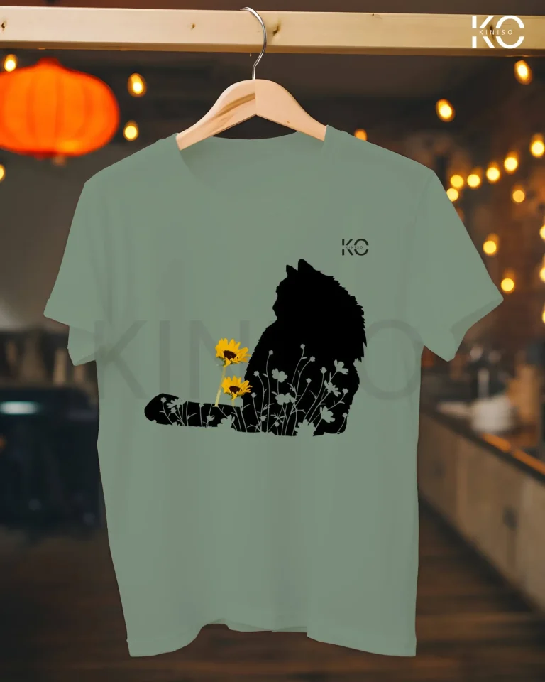 Cat in Flower Garden Print Tees - Image 3