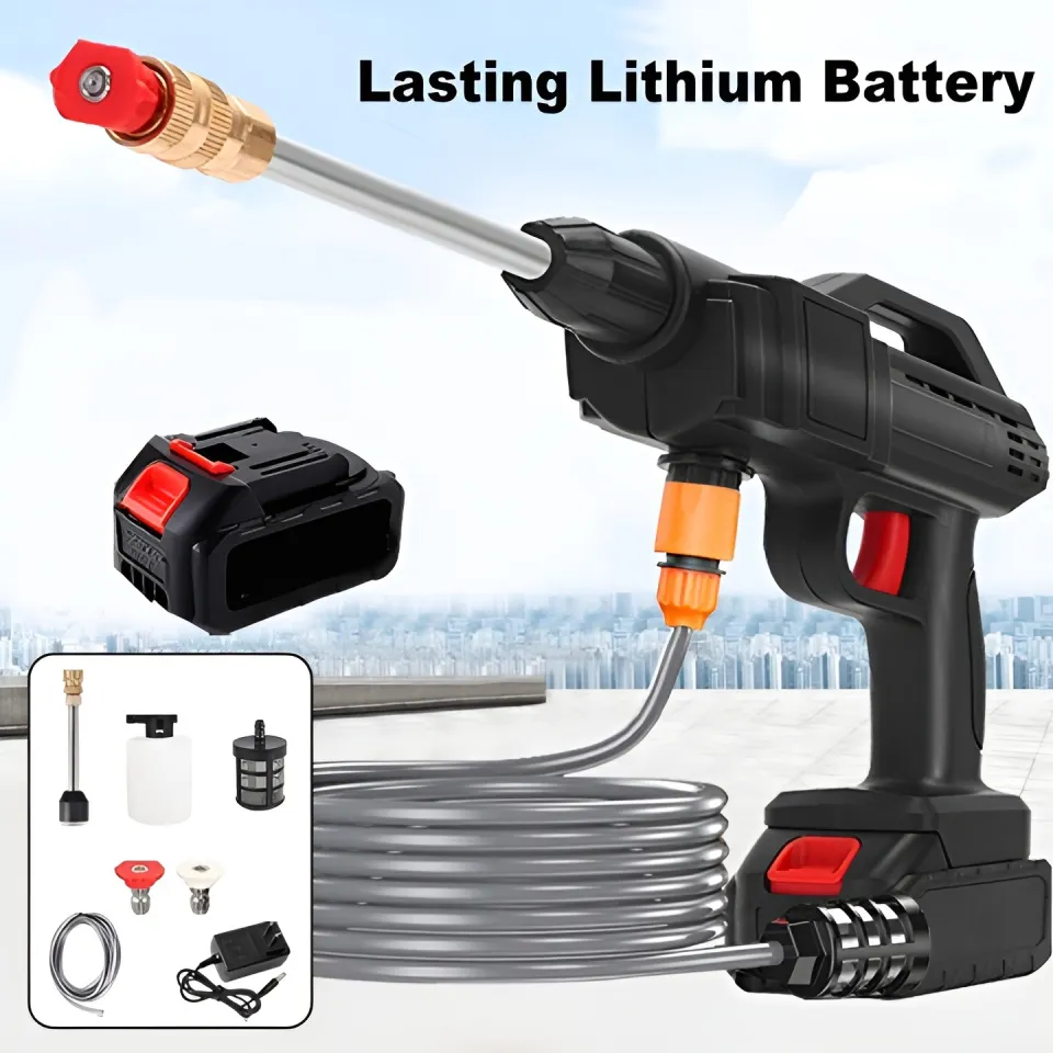 High Power Car Washing Guns Wireless Rechargeable Portable High-pressure Water Pump 21V Double Battery - Image 3